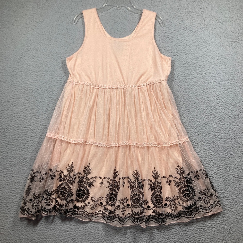 Ultra Pink Dress Womens Large Peach Pink Tiered Mesh Coquette Babydoll Mini